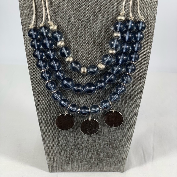 NWT New York & Company 3 Row Silver Blue Necklace - Picture 1 of 2